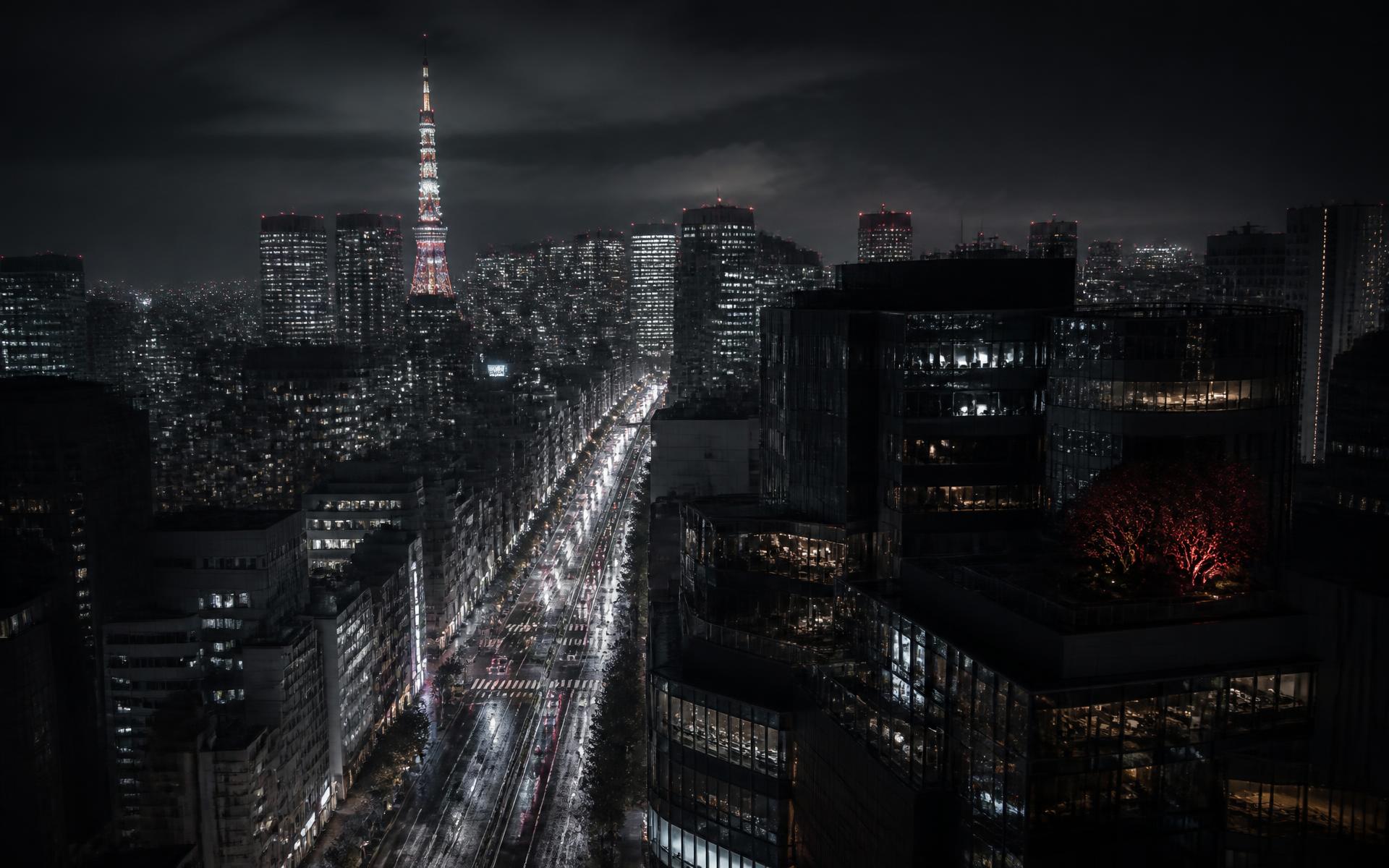 Tokyo de noche visto desde las alturas